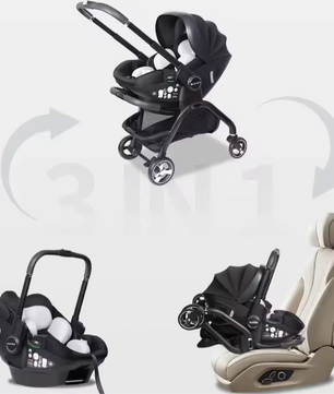 3-in-1 Kinderwagen voor Pasgeborenen – Opvouwbaar, Luxe en Multifunctioneel