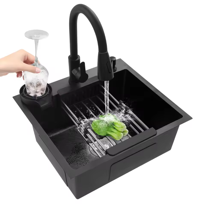 Multifunctionele Keukenspoelbak met Uittrekbare Kraan en Zeepdispenser