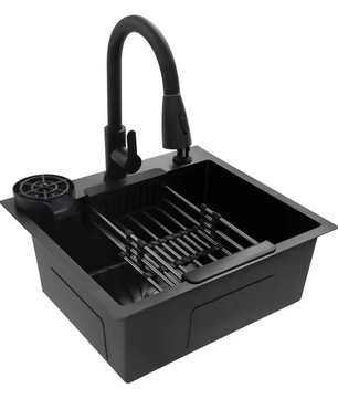 Multifunctionele Keukenspoelbak met Uittrekbare Kraan en Zeepdispenser