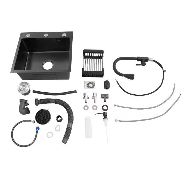 Multifunctionele Keukenspoelbak met Uittrekbare Kraan en Zeepdispenser