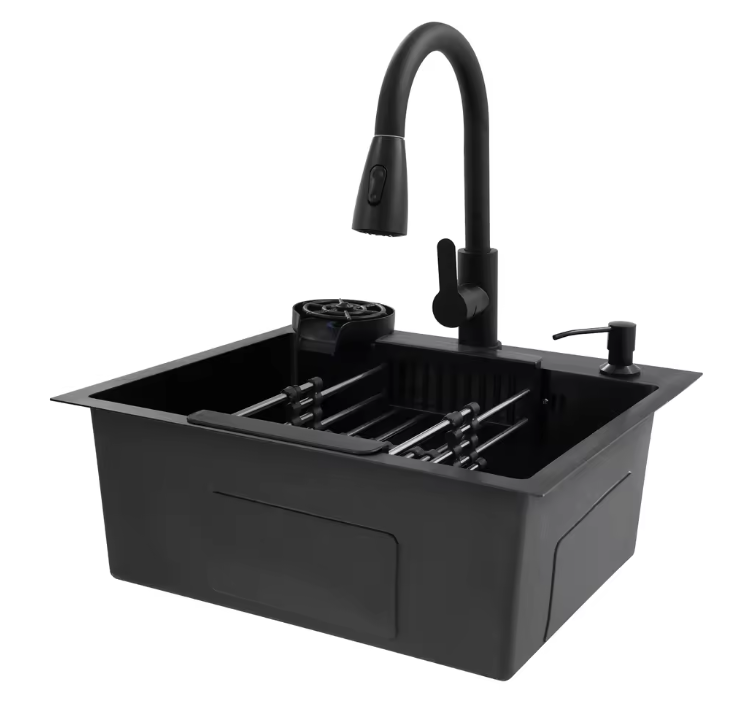 Multifunctionele Keukenspoelbak met Uittrekbare Kraan en Zeepdispenser