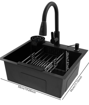 Multifunctionele Keukenspoelbak met Uittrekbare Kraan en Zeepdispenser