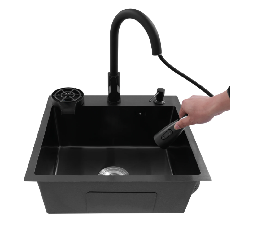 Multifunctionele Keukenspoelbak met Uittrekbare Kraan en Zeepdispenser