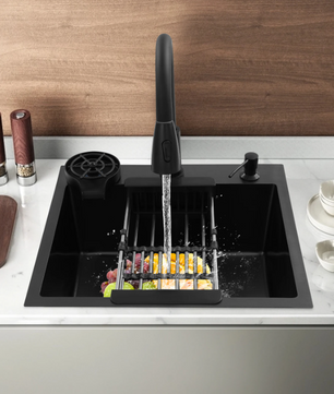 Multifunctionele Keukenspoelbak met Uittrekbare Kraan en Zeepdispenser