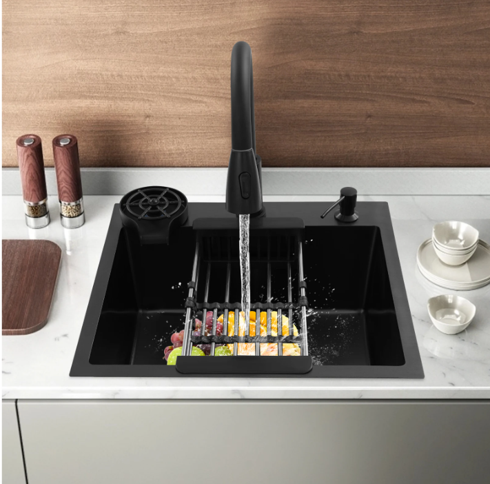 Multifunctionele Keukenspoelbak met Uittrekbare Kraan en Zeepdispenser