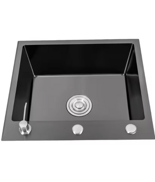 Zwarte RVS Inbouw Spoelbak 50 × 45 cm – Enkele Kom met Zeepdispenser