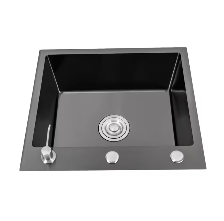 Zwarte RVS Inbouw Spoelbak 50 × 45 cm – Enkele Kom met Zeepdispenser