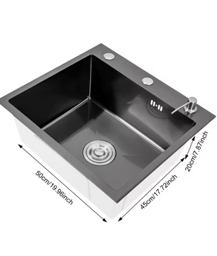Zwarte RVS Inbouw Spoelbak 50 × 45 cm – Enkele Kom met Zeepdispenser