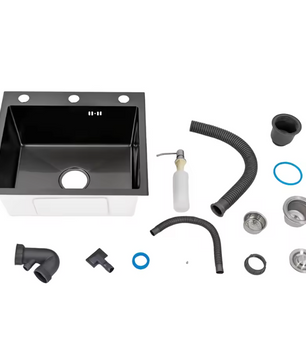 Zwarte RVS Inbouw Spoelbak 50 × 45 cm – Enkele Kom met Zeepdispenser