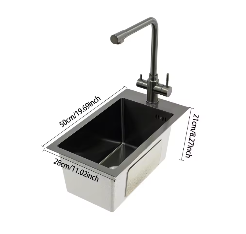 RVS Spoelbak 50 × 28 cm met Kraan en Afvoer – Compact en Modern