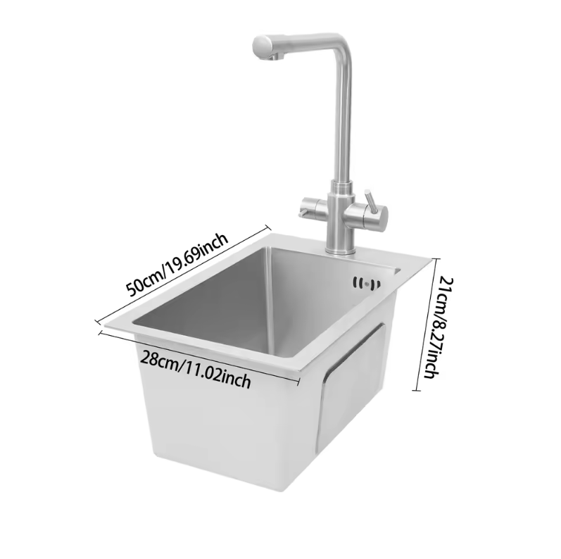 RVS Spoelbak 50 × 28 cm met Kraan en Afvoer – Compact en Modern