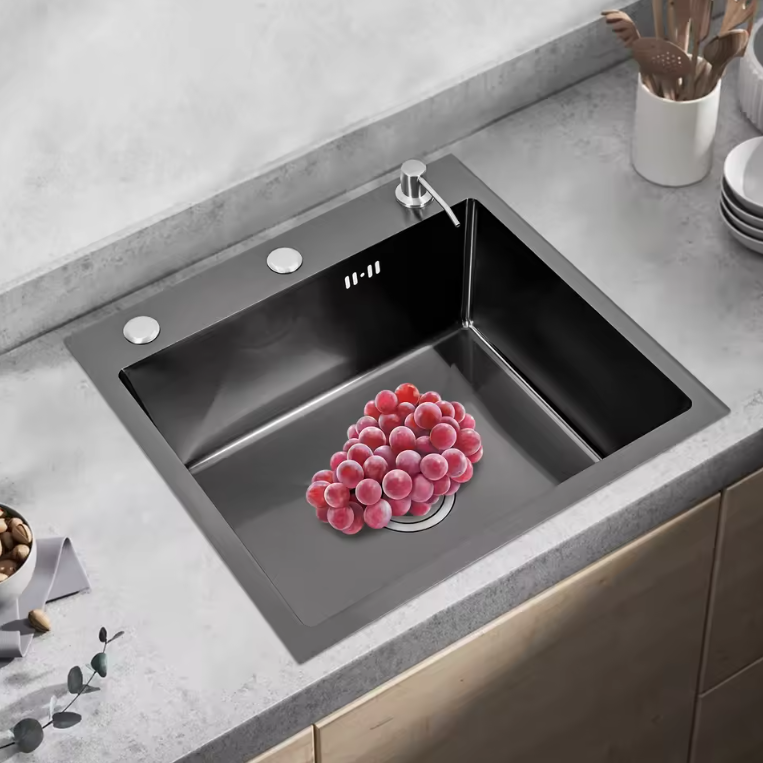 RVS Aanrechtenset 50 × 45 cm met Afdruiprek en Zeepdispenser