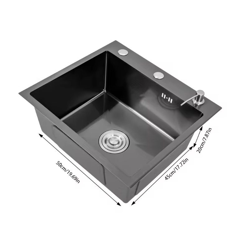 RVS Aanrechtenset 50 × 45 cm met Afdruiprek en Zeepdispenser