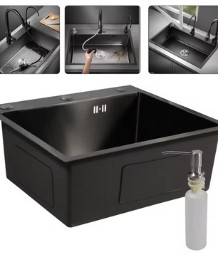 RVS Aanrechtenset 50 × 45 cm met Afdruiprek en Zeepdispenser