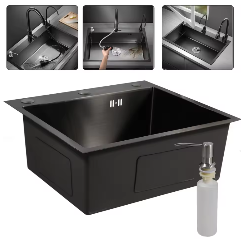 RVS Aanrechtenset 50 × 45 cm met Afdruiprek en Zeepdispenser