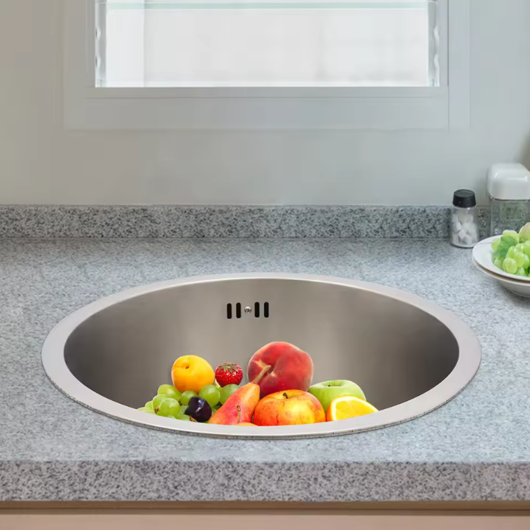 Ronde RVS Onderbouw Spoelbak 41 cm – Enkele Kom met Afvoer