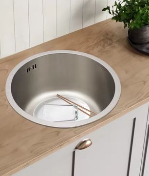 Ronde RVS Onderbouw Spoelbak 41 cm – Enkele Kom met Afvoer