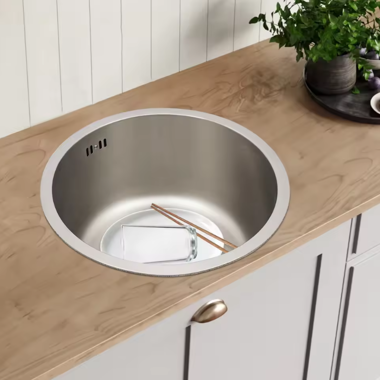 Ronde RVS Onderbouw Spoelbak 41 cm – Enkele Kom met Afvoer