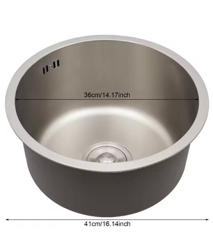 Ronde RVS Onderbouw Spoelbak 41 cm – Enkele Kom met Afvoer