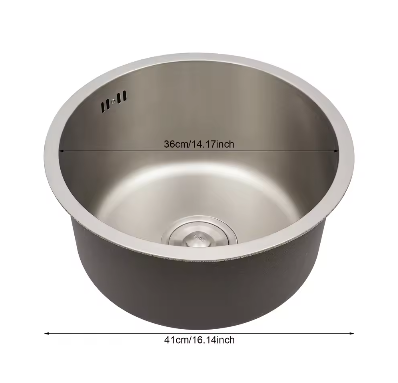Ronde RVS Onderbouw Spoelbak 41 cm – Enkele Kom met Afvoer