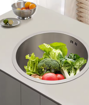 Ronde RVS Onderbouw Spoelbak 41 cm – Enkele Kom met Afvoer