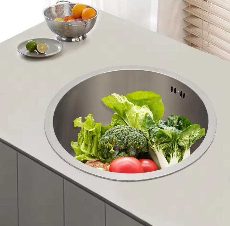 Ronde RVS Onderbouw Spoelbak 41 cm – Enkele Kom met Afvoer
