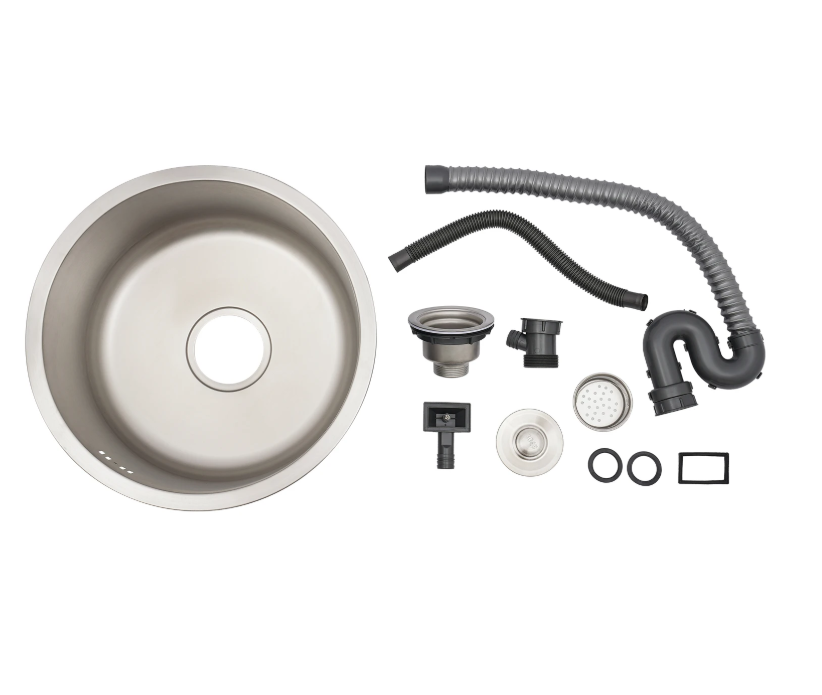 Ronde RVS Onderbouw Spoelbak 41 cm – Enkele Kom met Afvoer