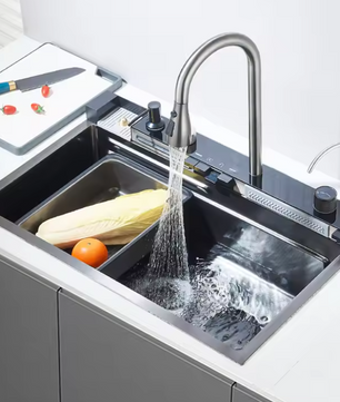 Grote RVS Spoelbak 75 × 45 cm – Watervalfunctie en Digitaal Display