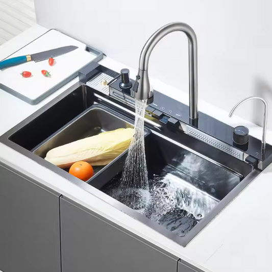 Grote RVS Spoelbak 75 × 45 cm – Watervalfunctie en Digitaal Display