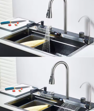 Grote RVS Spoelbak 75 × 45 cm – Watervalfunctie en Digitaal Display