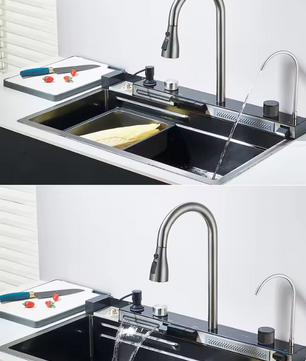 Grote RVS Spoelbak 75 × 45 cm – Watervalfunctie en Digitaal Display