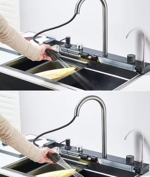Grote RVS Spoelbak 75 × 45 cm – Watervalfunctie en Digitaal Display