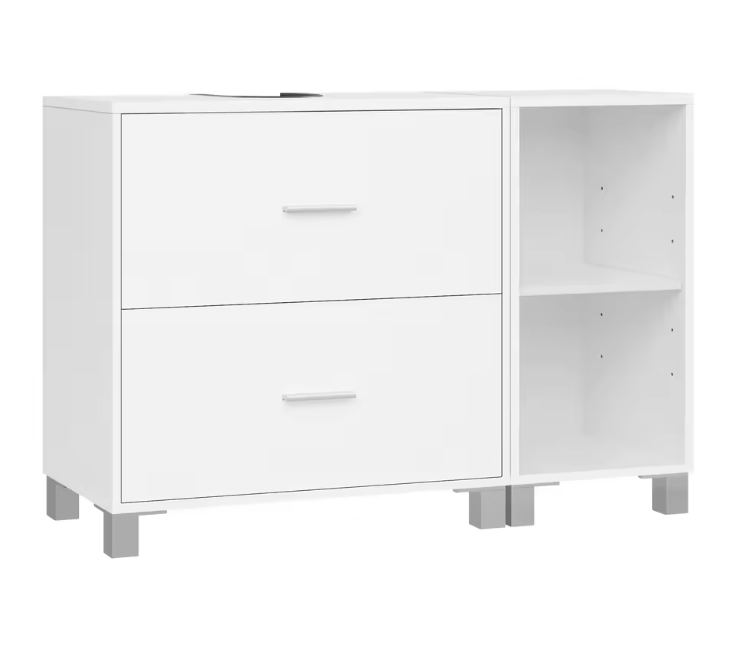 Badkamermeubel met 2 Lades en Zij-opbergkast – Ruime Badkamerkast met Flexibele Indeling