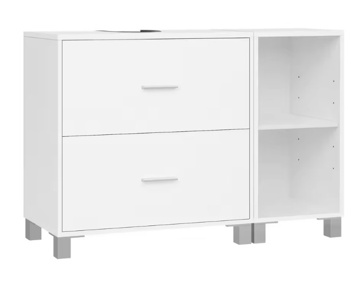 Badkamermeubel met 2 Lades en Zij-opbergkast – Ruime Badkamerkast met Flexibele Indeling