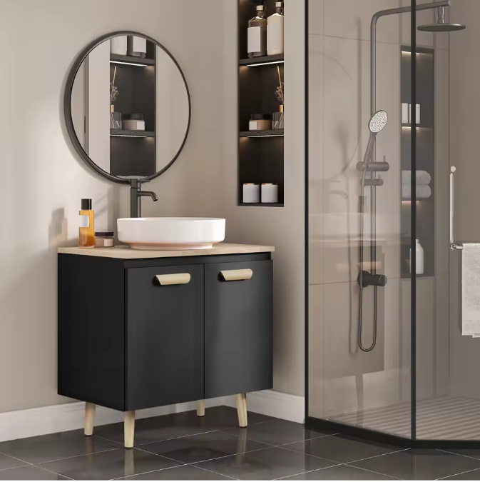 Badkamerkast Onder Wastafel met 2 Deuren – Vrijstaand Opbergmeubel, Compact en Modern