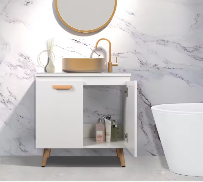 Badkamerkast Onder Wastafel met 2 Deuren – Vrijstaand Opbergmeubel, Compact en Modern