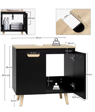 Badkamerkast Onder Wastafel met 2 Deuren – Vrijstaand Opbergmeubel, Compact en Modern