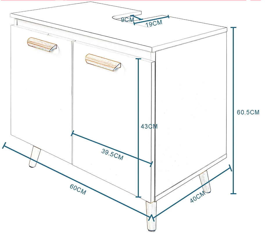 Badkamerkast Onder Wastafel met 2 Deuren – Vrijstaand Opbergmeubel, Compact en Modern