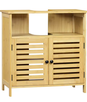 Vrijstaande Badkamerkast Onder Wastafel met Lamellendeur – Opbergmeubel met Verstelbare Planken