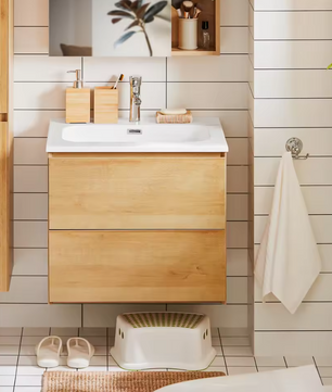 Badkamermeubel met Wastafel en 2 Lades – Smal Hangend Wastafelmeubel, Minimalistisch Design