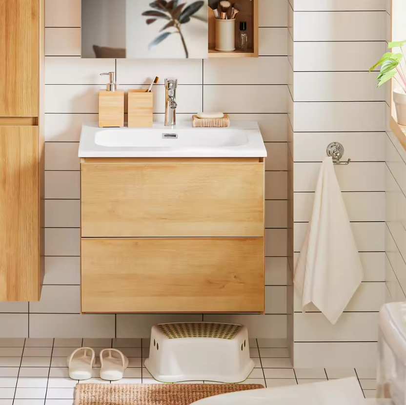 Badkamermeubel met Wastafel en 2 Lades – Smal Hangend Wastafelmeubel, Minimalistisch Design