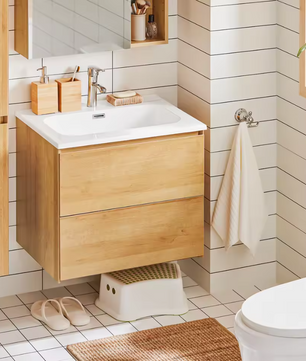 Badkamermeubel met Wastafel en 2 Lades – Smal Hangend Wastafelmeubel, Minimalistisch Design