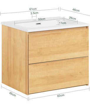 Badkamermeubel met Wastafel en 2 Lades – Smal Hangend Wastafelmeubel, Minimalistisch Design