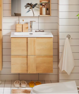 Smal Hangend Badkamermeubel met Wastafel en 2 Lades – Compact en Ruimtebesparend