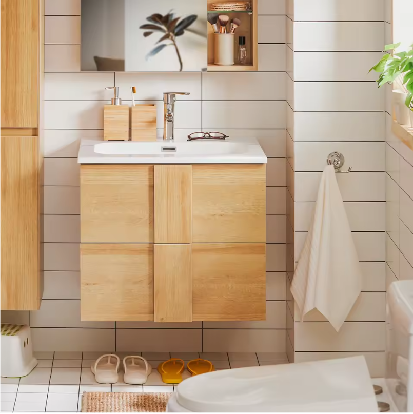 Smal Hangend Badkamermeubel met Wastafel en 2 Lades – Compact en Ruimtebesparend