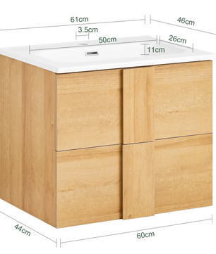 Smal Hangend Badkamermeubel met Wastafel en 2 Lades – Compact en Ruimtebesparend