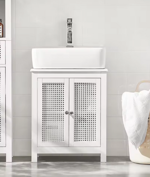 Compacte Badkamerkast Onder Wastafel met Rasterdeuren – Opbergmeubel met Legplank