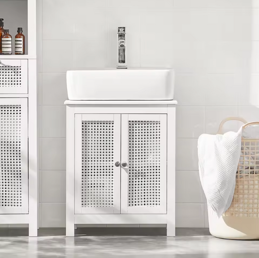 Compacte Badkamerkast Onder Wastafel met Rasterdeuren – Opbergmeubel met Legplank