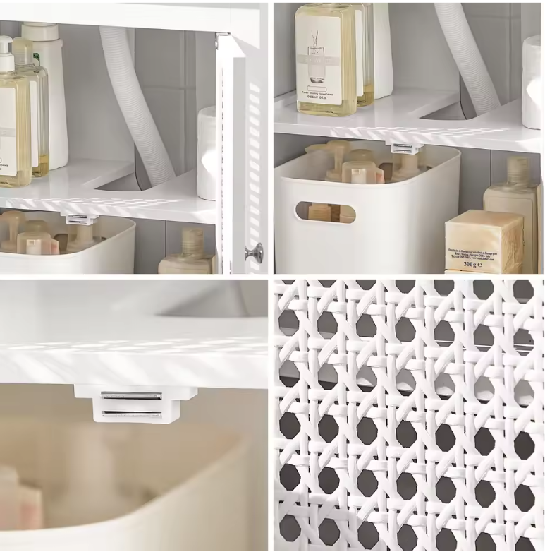 Compacte Badkamerkast Onder Wastafel met Rasterdeuren – Opbergmeubel met Legplank