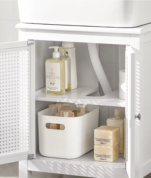 Compacte Badkamerkast Onder Wastafel met Rasterdeuren – Opbergmeubel met Legplank